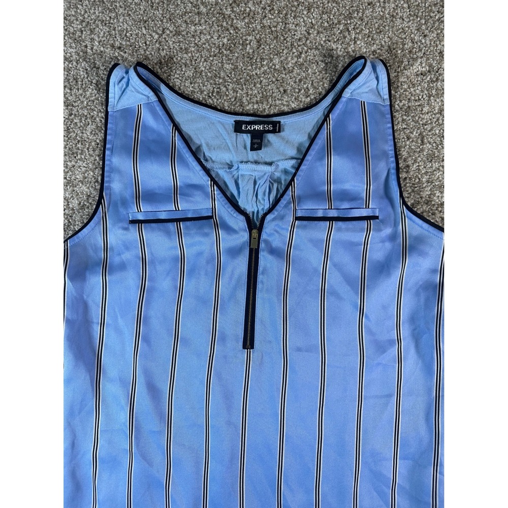 Express Womens Small Blue Striped Quarter Zip Sleeveless Mixed Media Blouse Top